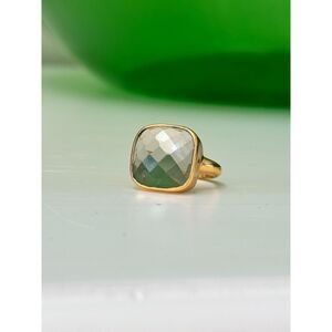 Faceted Square Smoky Quartz Cocktail Ring JCM Brass India Sz 6.75